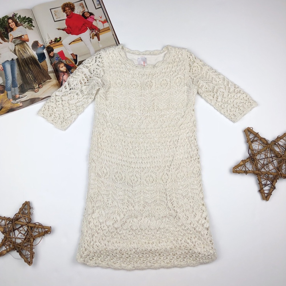 Cat & Jack Cream Gold Knit Girl’s Sweater Dress